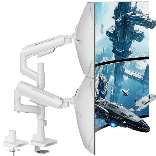ARES WING Dual Monitor Mount for 17-49 Inch Screen, White | Ultrawide Heavy Duty Computer Monitor Arm Desk Mount for Curved Screen, Gas Spring Adjustable Vesa Stand - color: White, style: Non USB