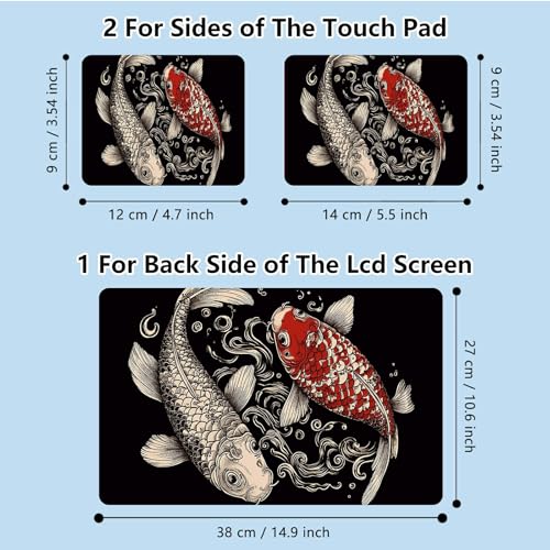 Universal Laptop Skin Sticker with 2 Wrist Pad Skins, Waterproof Scratch Resistant Vinyl Laptop Cover Decal, Cut to Fit for 11–15.6 Inch MacBook HP Dell Lenovo, Koi Fish - color: Koi Fish