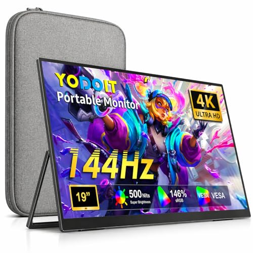 Yodoit Portable Monitor 19" 4K UHD QLED 144Hz 146% sRGB Travel Gaming Monitor Screen Display with USB Type C Port and Built-in Speakers Compatible with PC, Xbox Black - size: 19inch 4K