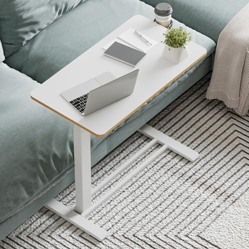 32''Large Medical Overbed Bedside Table with Wheels,Rolling Table | 31.5''x17.7'' White Pneumatic Tilting Desktop,Overbed Table with Hidden Casters for Hospital Use - color: White, size: Large