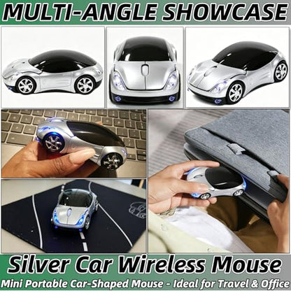 Silver Wireless Mouse，Mini Car Computer Mouse，1600DPI 2.4G with USB Receiver, Ergonomic Cute Computer Mice for Laptop, PC, Windows, Mac OS (Silver) - color: Silver