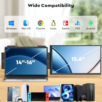 HONGO Laptop Screen Extender, 15.6" FHD 1080P Dual Monitor, Laptop Monitor Extender for 14"-16" Laptops, Second Screen with USB-C/HDMI Port, Plug n Play for Windows/Mac/Android/Switch/PS5 - style: A1-15.6" Dual