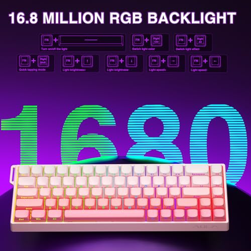 AULA WIN68 HE Mechanical Gaming Keyboard 60%, Hall Effect Magnetic Switch, Fast Trigger Mode Adjustable Actuation, 8000Hz Polling Rate, RGB Backlit, Wired Pink Keyboard for Laptop/PC Gamer - color: Pink-standard version