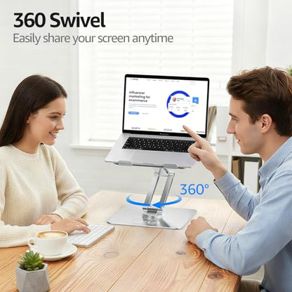Urmust 360° Rotating Laptop Stand for Desk Adjustable Height, Ergonomic Laptop Riser Standing Desk Converter, MacBook Stand, Computer Lap top Riser Holder, Fits All Laptops 10-17" - color: A-Silver