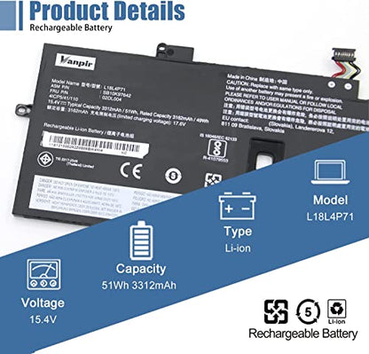 L18L4P71 L18C4P71 L18M4P72 Laptop Battery Replacement for Lenovo ThinkPad X1 Yoga 4th 5th Gen/X1 Carbon 7th 8th Gen Series 02DL004 SB10K97642 02DL005 SB10K97643 02DL006 SB10K97644 15.4V 51Wh - size: 9.72*3.68*0.24inch L18L4P71