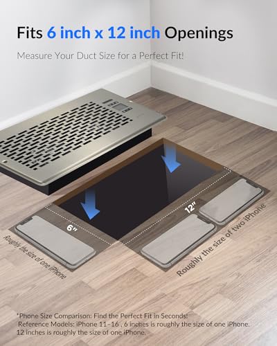 2026 Super Quiet Register Booster Fan for 6" x 12" Register Holes, Smart Register Vent with Dual Intelligent Thermostat and WiFi App Control, Heating Cooling AC Vent Fan (SN) - color: Satin Nickel, size: 6" x 12"