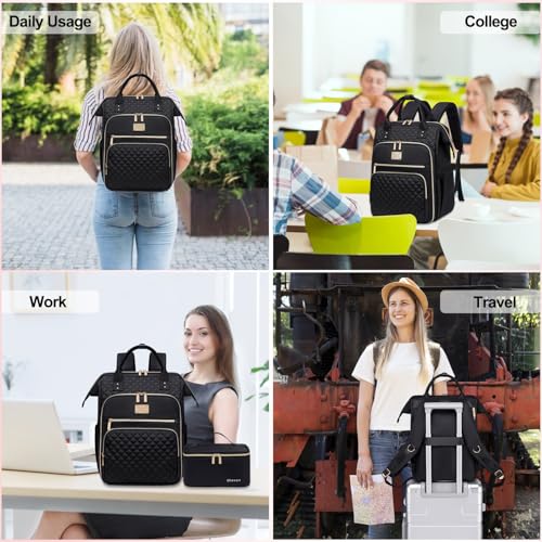 Otevan 15.6 inch Laptop Backpack for Women, Work & Travel Backpack with Insulated Lunch Box, Black Classic, 24009 - color: Black Classic