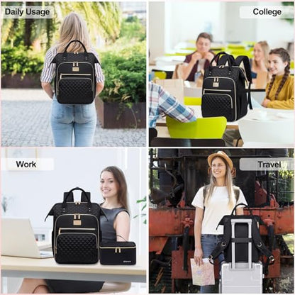 Otevan 15.6 inch Laptop Backpack for Women, Work & Travel Backpack with Insulated Lunch Box, Black Classic, 24009 - color: Black Classic
