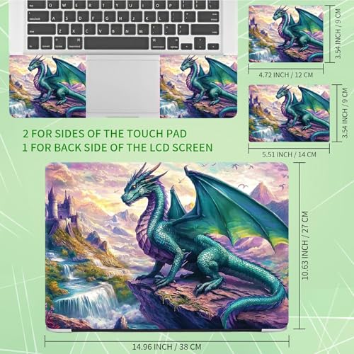 Laptop Skin Sticker Decal, Universal Protective Cover Fit 12 13 14 15.6 Inch Notebook, Reusable Water-Resistant Vinyl Decal w/ 2 Wrist Pads for Business Travel Office, Creek Green Dragon - color: Creek Green Dragon