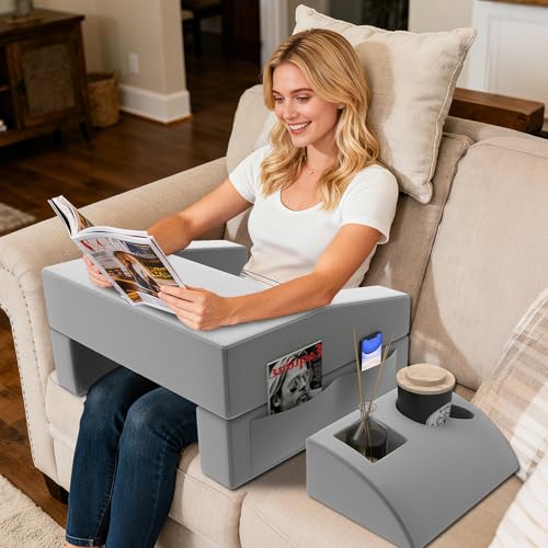 Reading Pillow for Gaming Large Lap Desk for Laptop with Back Arm Rest & Cup Holder for Adult Adjustable Gaming Pillow Memory Foam Bed Desk for Reading, Crochet, Working on Bed Floor Sofa & Couch - color: Grey, size: With Cup Holder