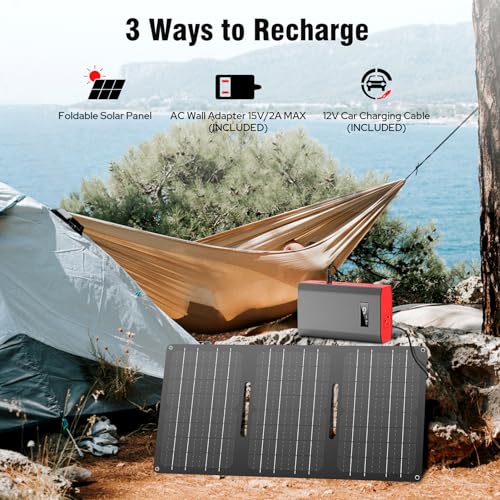 ZeroKor Portable Power Bank with Solar Panel 40W, Portable Laptop Charger with AC Outlet for Home Use Tent Camping RV Life