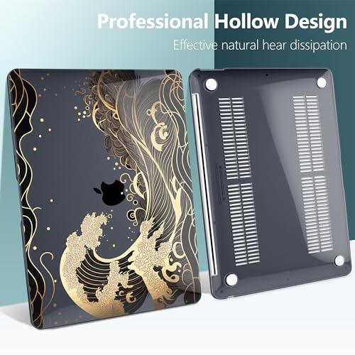 DONGKE Compatible with MacBook Air 13 inch Case 2021 2020 2019 2018 Release A2337 M1 A2179 A1932 with Retina Display Touch ID, Plastic Hard Shell & Keyboard Cover - Golden Wave - color: Golden Wave X902