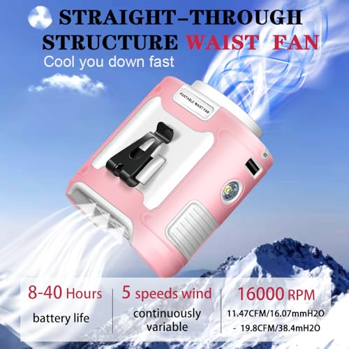 CAZOKASI 2024 Upgrade 10000mAh Waist Clip Portable Personal Body Fan - Powerful Upto 40H Cooling and Heatstroke Prevention (Gray and Orange, Pink White) - size: 10000mAh / Pink white