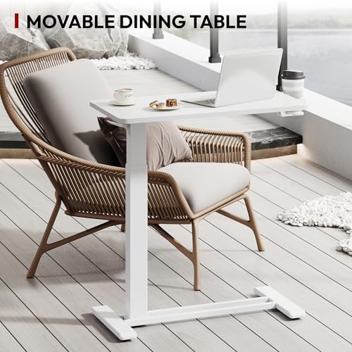SANODESK Mobile Standing Desk with Hidden Wheels,Pneumatic Laptop Desk Rolling Computer Cart Movable Height Adjustable Small Sit Stand Desk for Home Office(27.6" W x 15.7" D, White) - color: White, size: 28x16