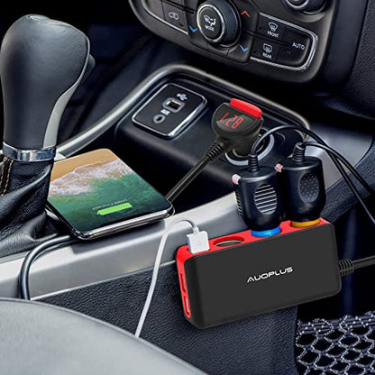 AUOPLUS 120W 3 Socket Cigarette Lighter Splitter Car Charger Adapter, LED Voltage Display Dual 4 USB Chargers(6.8A), Car Charger On/Off Switches 12V for iPhone iPad Samsung GPS Dashcam | LED Voltage Display Dual 4 USB Chargers(6.8A), Car Charger On/Off Sw