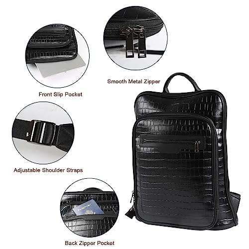 Leather Laptop Backpack, Women and Men Backpack Travel Business Work College Water Resistant Anti Theft Daypack Large fits for 15.6 inch Notebook Computer bag, Black… - color: 2302-black