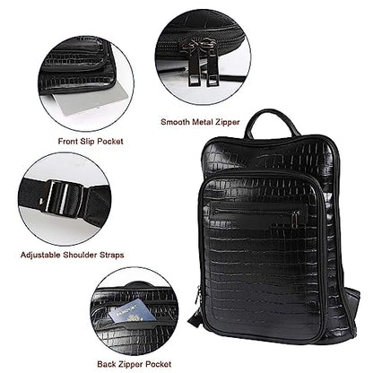 Leather Laptop Backpack, Women and Men Backpack Travel Business Work College Water Resistant Anti Theft Daypack Large fits for 15.6 inch Notebook Computer bag, Black… - color: 2302-black