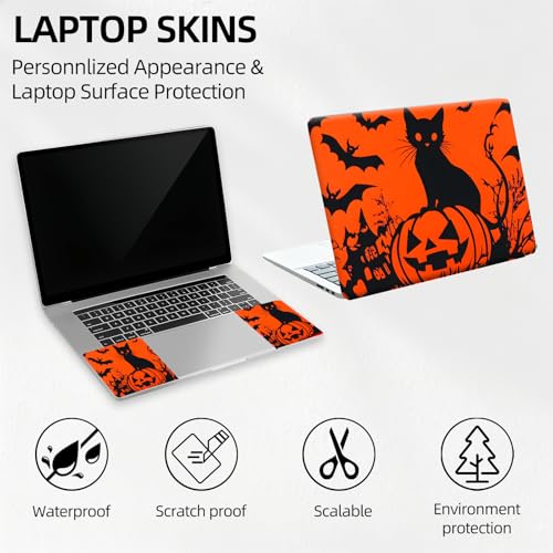Black Cat On Pumpkin Bats Universal Laptop Skin Sticker 3PCS, Protective Decal Trim-to-Fit 11.6" 13.3" 14" 15.6" Laptop Vinyl Cover, Removable Anti-Scratch Computer Decal Protector - color: Black Cat On Pumpkin Bats