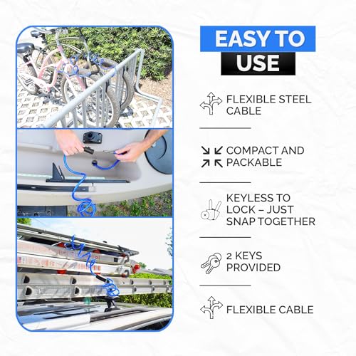 Coiled Security Cable Lock (5' to 25’ Lengths) with Keys, 10ft | Weatherproof, Multi-Purpose, Anti-Theft Protection, 10mm Diameter, For Kayaks, Bikes, Paddleboards, Scooters, Equipment - size: 10ft