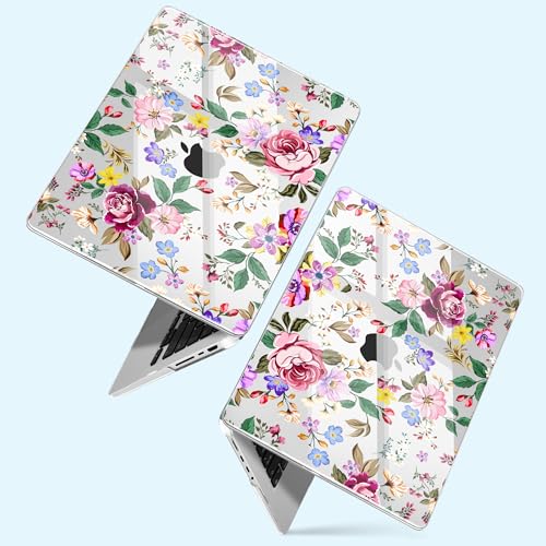 for New MacBook Pro 14 inch Case 2025 M5 2024 M4 2023 Release– Fashionable Lightweight Floral Design Transparent HD Clear Laptop Shell, with TPU Keyboard Cover & OTG Adapters, Flowers - color: Flowers
