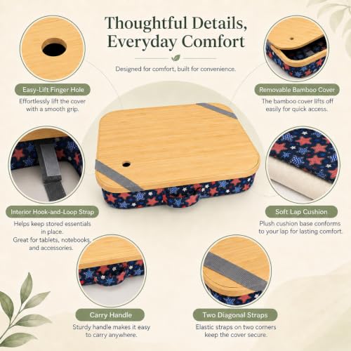 Mayjoy Bamboo Laptop Lap Desk with Storage, Removable Cover, Navy Star | Use laptops up to 15.6” on the bamboo top; store tablets, notebooks, mouse, cables, and pens inside. - color: Navy Star