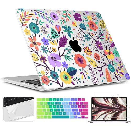 TWOLSKOO for MacBook Air 13 inch Case M5 2026 M4 2025 M3 M2 2024-2022 A3449 A3240 A3113 A2681, Plastic Hard Shell & Keyboard Cover & Screen Film for MacBook Air 13.6 inch Case, Colorful Flowers - color: Colorful Flowers