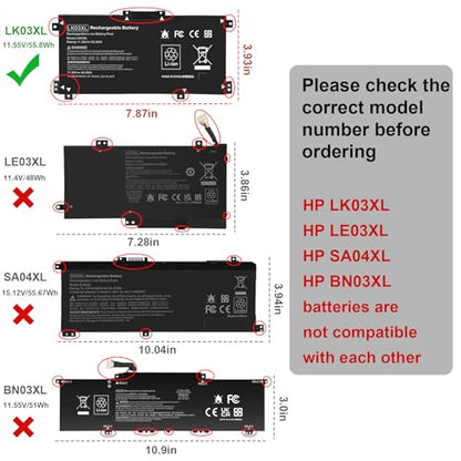 LK03XL Battery for HP Envy X360 Convertible 17m-ae0xx 17-bw 17m-ae111dx 15m-bp1xx 15m-cn0xxx 15-cn0xxx 15m-cp0xxx 15m-cn0012dx 15m-cn0011dx 15m-bq021dx 15m-bp112dx 916368-421 l09281-855 916814-855 - size: LK03XL 8.94*4.96*0.71 in