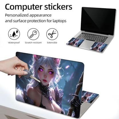 Aesthetic Laptop Skin Sticker, White Haired Kitsune with Purple Eyes Waterproof Vinyl Laptop Decal, Removable Bubble Free, Reusable Protective Cover for 13 14 15 15.6 Inch - color: White Haired Kitsune with Purple Eyes