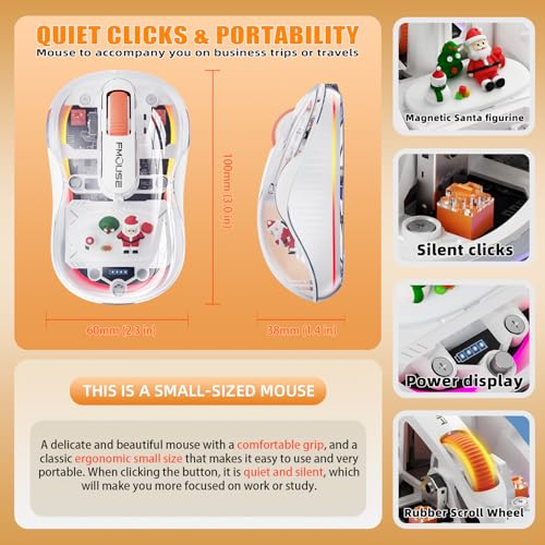 FMOUSE Transparent Wireless Mouse, Tri-Mode Bluetooth 5.1 & 2.4GHz, USB-A & USB-C Receiver, Silent Rechargeable RGB, 3 Devices for MacBook Laptop iPad PC, Pure White Edition — White - color: White - Christmas Special Edition