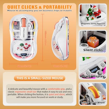 FMOUSE Transparent Wireless Mouse, Tri-Mode Bluetooth 5.1 & 2.4GHz, USB-A & USB-C Receiver, Silent Rechargeable RGB, 3 Devices for MacBook Laptop iPad PC, Pure White Edition — White - color: White - Christmas Special Edition