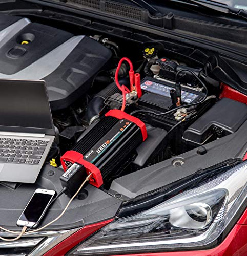 1000W Car Power Inverter | DC 12V to AC 110V Car Inverter with Dual AC Outlets and Dual 3.1A Quick Charging USB Port Car Adapter - size: 1000W