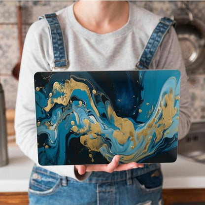 Universal Laptop Skin Sticker with 2 Wrist Pad Skins, Waterproof Scratch Resistant Vinyl Laptop Cover Decal, Cut to Fit for 11–15.6 Inch MacBook HP Dell Lenovo, Golden Blue Marble - color: Golden Blue Marble