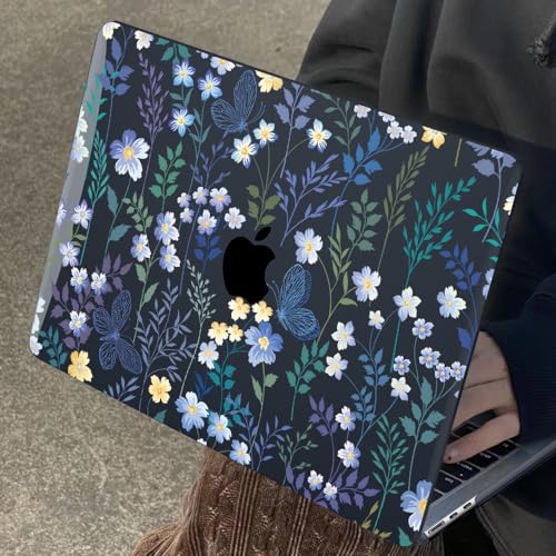 Compatible with MacBook Air 13 inch Case M5 A3449 2026 2025 2024 2023 2022 M4 A3240 M3 A3113 M2 A268, Pattern Plastic Hard Shell Cover for MacBook Air 13.6 inch Case 2026, Wild Flowers Black - color: Meadow Wildflower Black