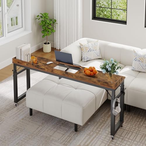 MAHANCRIS Overbed Table with Wheels, Queen Size Mobile Bed Desk with Adjustable Height, Computer Desk with Tilt Stand, Rolling Laptop Table, Recliner Desk for Office, Hospital, Rustic Brown MTHR18101 - color: Rustic Brown