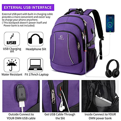 Travel Laptop Backpack,17.3 Inch Large Capacity College School Bookbags,RFID Anti Theft Pocket,Durable Water Resistant Backpacks Computer bagpack for Women Girls Teenagers Casual Daypack,Purple | Large Capacity, RFID Anti Theft Pocket, Water Resistant, Fo