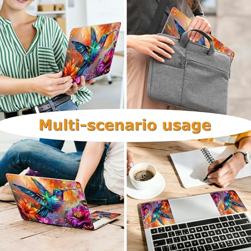 Universal Laptop Skin Sticker with 2 Wrist Pad Decals, 3-Piece Removable Vinyl Laptop Cover, Rainbow Hummingbird Waterproof Anti-Scratch, Easy-Trim Fit for 13.3" 14" 15.6" Laptops - color: Rainbow Hummingbird