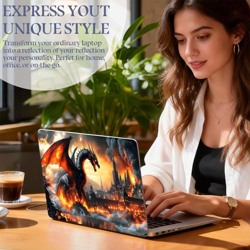 Universal Laptop Skin Sticker Decal,15.6 Inch Laptop Vinyl Cover for 13" 14" 15.6" Laptop,Scratch-Resistant Waterproof Protector Wrap,Reusable with Wrist Pads,Dragon Fiery - color: Dragon Fiery