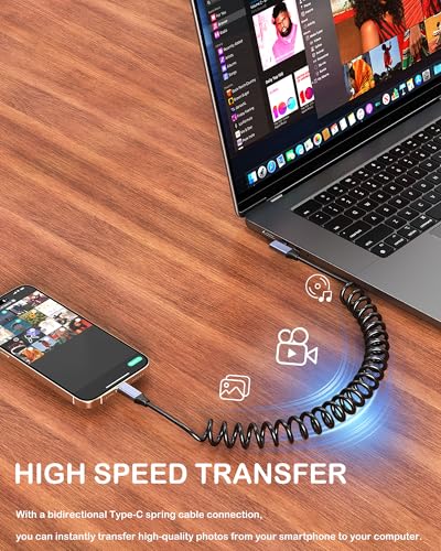 USB-C to C Coiled Cable PD100W Fast Charging, Retractable Short Car Charger Cable,Tangle Free, Travel & Portable Data Transfer Cord for iPhone 17/16/15, Galaxy S23, iPad Pro/Air, Carplay - size: LL-0.3m