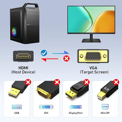 BENFEI HDMI to VGA 6 Feet Cable, Uni-Directional HDMI Computer to VGA Monitor Cable (Male to Male) Compatible for Computer, Desktop, Laptop, PC, Monitor, Projector, HDTV, Roku, Xbox - size: 6 Feet, style: 1 PACK