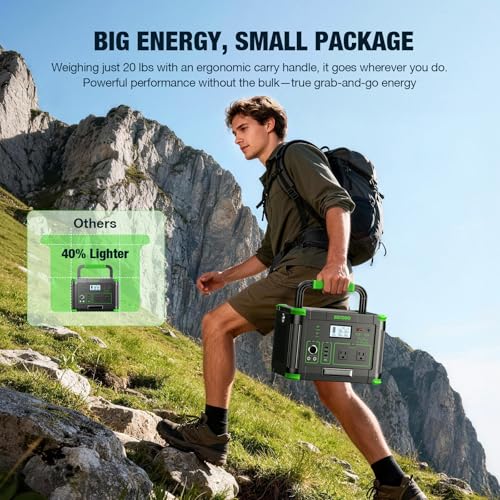 1000W Portable Power Station & 200W Foldable Solar Panel Generator Kit | Pure sine wave AC, PD 60W USB-C, wireless charge, SOS light, triple charging for camping RV blackout backup - color: Dark Green