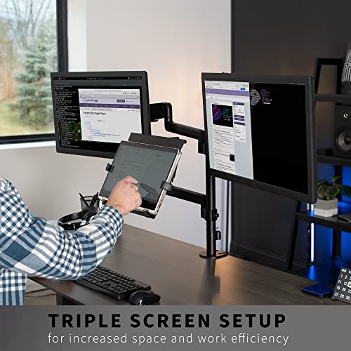 VIVO Laptop and Dual 17 to 32 inch Monitor Pneumatic Arm Mount, Fits 2 Flat or Curved Computer Screens and 10 to 15.6 Inch Notebooks, Laptop Tray, C-clamp, Grommet Mounting Base, Black, STAND-V003KL
