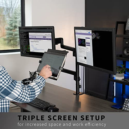 VIVO Laptop and Dual 17 to 32 inch Monitor Pneumatic Arm Mount, Fits 2 Flat or Curved Computer Screens and 10 to 15.6 Inch Notebooks, Laptop Tray, C-clamp, Grommet Mounting Base, Black, STAND-V003KL