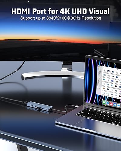 7 in 1 USB C Hub, Tymyp USB Adapter, a 7 in 1 hub Featuring 4K HDMI, 100W PD, USB 3.0 Ports, 2 x USB 2.0 Ports and an SD/TF Card Reader