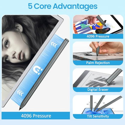 EMR Stylus Pen for Remarkable 2 / Remarkable 1, Kindle Scribe, BOOX Tablets, Battery-Free with Digital Eraser, 4096 Pressure Levels, Magnetic Pen Holder, 10 Replacement Nibs Included, Gray - style: 10 Pencil Tips-gray