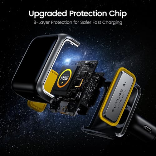 AOHI SUPERAUTO 170W Car Charger with Smart LED Display140W PD 3.1 USB C Fast Charging Car Adapter with USB4 2.0 Cable 6.6ft with 240W PD3.1 Fast Charging, 80Gbps Data Transfer, Dual 8K/Triple 4K Displ