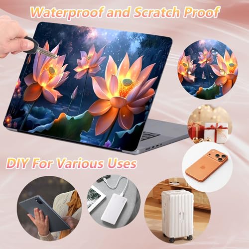 Laptop Skin Sticker Decal 12" 13" 13.3" 14" 15" 15.6",Waterproof Scratch Resistant Vinyl,Reusable Easy to Apply,for MacBook HP Dell Notebooks Netbooks Laptop,2 Wrist Pads,Cute Pink Lotus - color: Cute Pink Lotus