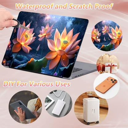 Laptop Skin Sticker Decal 12" 13" 13.3" 14" 15" 15.6",Waterproof Scratch Resistant Vinyl,Reusable Easy to Apply,for MacBook HP Dell Notebooks Netbooks Laptop,2 Wrist Pads,Cute Pink Lotus - color: Cute Pink Lotus