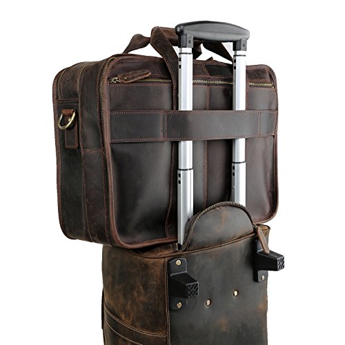 Polare Modern Messenger Bag with Retro Feel 17" Men’s Laptop Briefcase with Full Grain Leather and Premium YKK Zippers - color: Dark Brown(fit 15.6" Laptop)