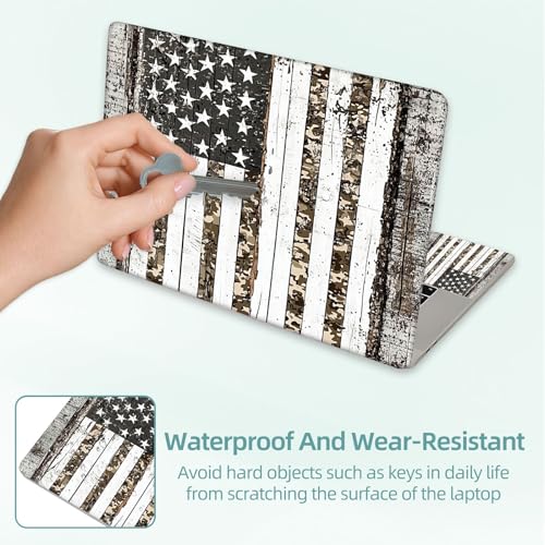 Universal Laptop Skin Decal, 3-Piece Vinyl Protector for 12 13 14 15.6" Notebook, Waterproof Anti-Scratch, Easy Trim & Bubble-Free Finish, American Flag Made of White Wood - color: American Flag Made of White Wood
