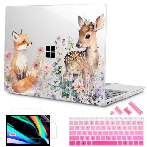 Mektron Surface Laptop Go 12.4 inch Case Compatible with Go 3/2/1 Microsoft Surface Laptop 12.4" Cover 2023-2020 Releases Model 1943/2013 Plastic Hard Shell Case with Screen Protector, Fox and Deer - color: Fox and Deer